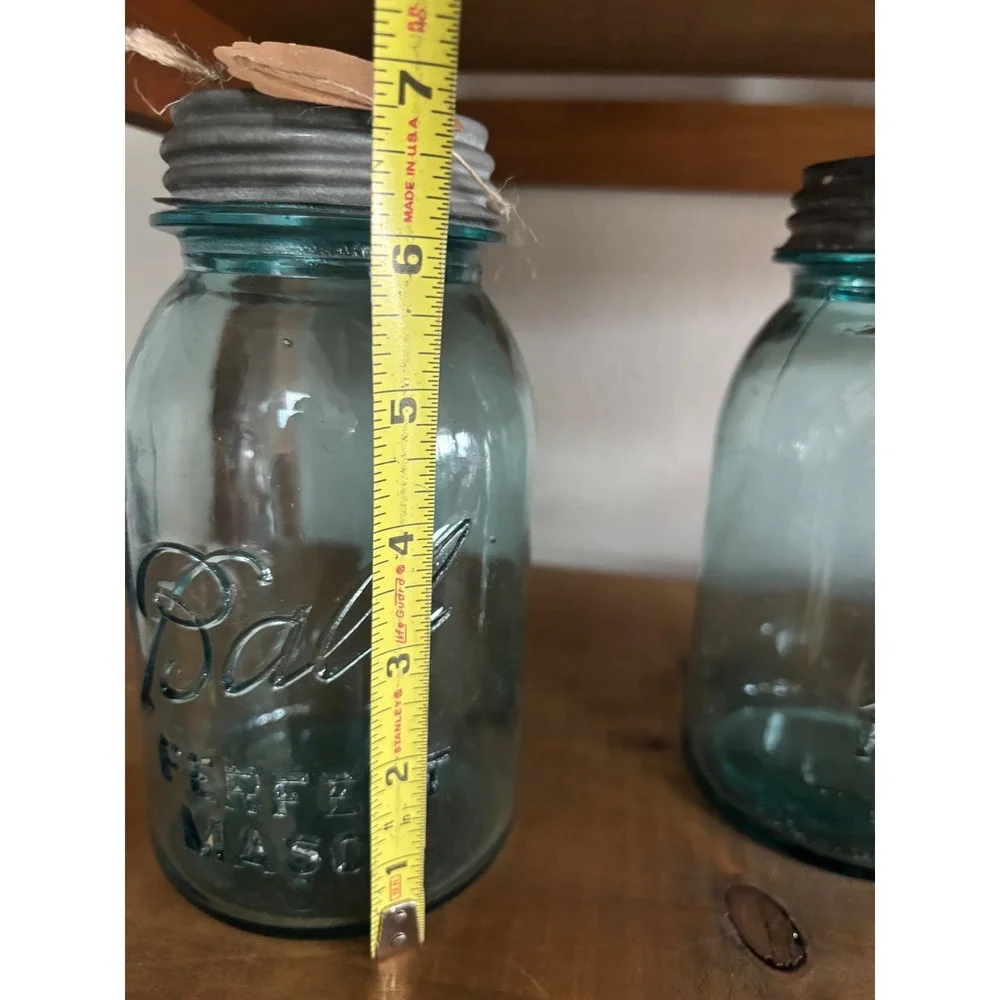 Vintage Ball Perfect Mason Jar Aqua Blue Glass Quart with Zinc Lid 7 Inch